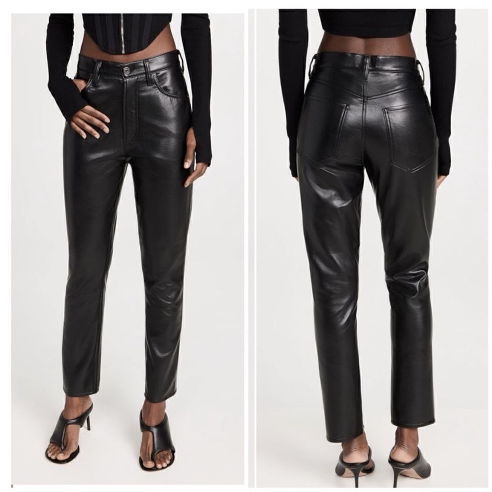 NEW AGOLDE riley long high rise straight pant in detox leather